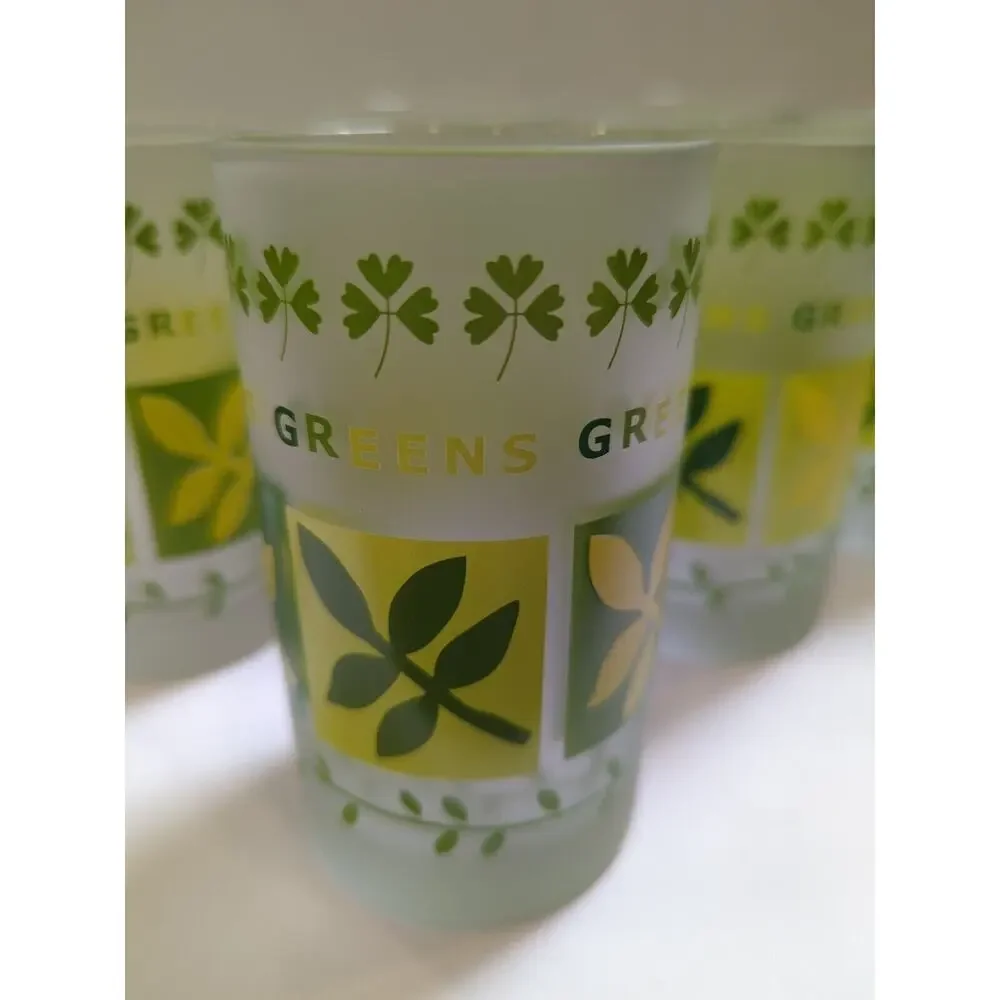 VTG Set Of‎ 6 ST.PATRICKS Barware Frosted Glass Green Clover Ocean, Thailand.